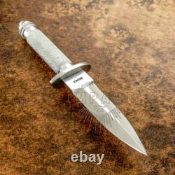 Impact Cutlery Rare Custom Hand Made D2 Art Dagger Boot Knife, Knurled Silver