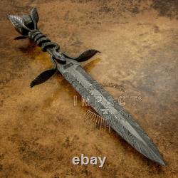 Impact Cutlery Rare Custom Integral Forged Art Feather Damascus Knife Dagger