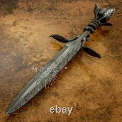 Impact Cutlery Unique custom integral forged art feather Damascus knife dagger