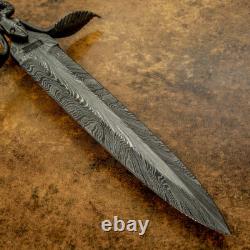 Impact Cutlery Unique custom integral forged art feather Damascus knife dagger