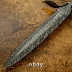 Impact Cutlery Unique custom integral forged art feather Damascus knife dagger