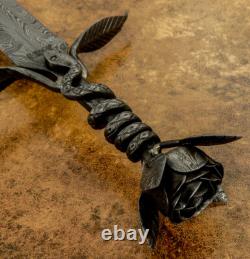 Impact Cutlery Unique custom integral forged art feather Damascus knife dagger