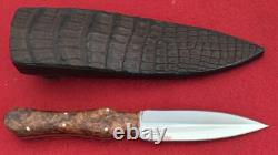 Jim Ort Custom De Dagger Fixed Blade Knife, Padauk Wood, Crocodile Sheath