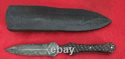 Jim Ort Custom Double Edge Damascus Dagger Knife, Jig Bone, Custom Ostrich Sheat