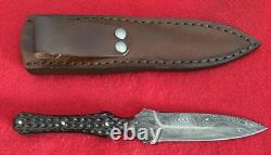 Jim Ort Custom Double Edge Damascus Dagger Knife, Jig Bone, Custom Ostrich Sheat