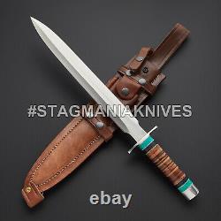 John Henry RARE HAND FORGED D2 STEEL HUNTING DAGGER KNIFE -STACKED LEATHER