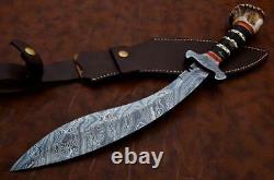 Kukri Custom Handmade Damascus Steel Kukri Knife & Buffalo & Stag Horn Handle