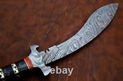 Kukri Custom Handmade Damascus Steel Kukri Knife & Buffalo & Stag Horn Handle