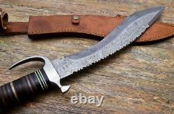 Kukri -Custom Handmade Damascus Steel Kukri Knife & Sheath Stag Horn Handle