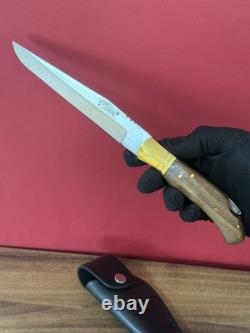 LEOPARD Pocket Knife Blade Dagger Wood Handle Vintage Sheath Leather Box Gift Se