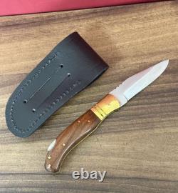 LEOPARD Pocket Knife Blade Dagger Wood Handle Vintage Sheath Leather Box Gift Se