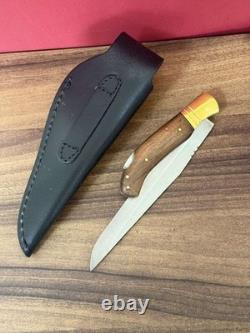 LEOPARD Pocket Knife Blade Dagger Wood Handle Vintage Sheath Leather Box Gift Se
