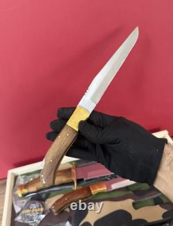 LEOPARD Pocket Knife Blade Dagger Wood Handle Vintage Sheath Leather Box Gift Se