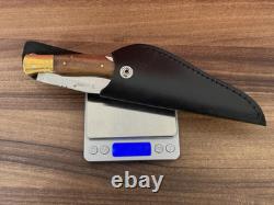 LEOPARD Pocket Knife Blade Dagger Wood Handle Vintage Sheath Leather Box Gift Se