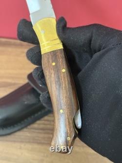 LEOPARD Pocket Knife Blade Dagger Wood Handle Vintage Sheath Leather Box Gift Se