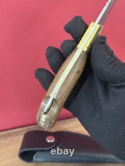 LEOPARD Pocket Knife Blade Dagger Wood Handle Vintage Sheath Leather Box Gift Se