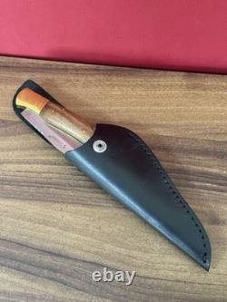 LEOPARD Pocket Knife Blade Dagger Wood Handle Vintage Sheath Leather Box Gift Se