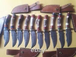 LOT OF 10 PCS -8 to 9 INCH HANDMADE DAMASCUS STEEL SKINNER KNIFE WithSHEATH A1