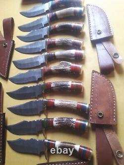 LOT OF 10 PCS -8 to 9 INCH HANDMADE DAMASCUS STEEL SKINNER KNIFE WithSHEATH A1