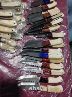 LOT OF 20 8 INCH HANDMADE DAMASCUS STEEL SKINER KNIFE BONE HANDLE WithSHEATH