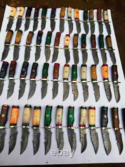 LOT OF 25 6inch HANDMADE DAMASCUS STEEL SKINER KNIFE WOOD+BONE HANDLE WithSHEATH 1