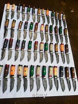 LOT OF 25 6inch HANDMADE DAMASCUS STEEL SKINER KNIFE WOOD+BONE HANDLE WithSHEATH 1
