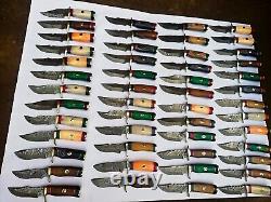 LOT OF 50 6inch HANDMADE DAMASCUS STEEL SKINER KNIFE WOOD HANDLE WithSHEATH 1