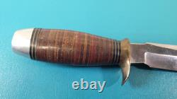 Large EIG Cutlery Italy Fighting Dagger Knife Stacked Leather c. 1950's TR1955