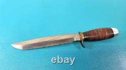 Large EIG Cutlery Italy Fighting Dagger Knife Stacked Leather c. 1950's TR1955