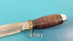 Large EIG Cutlery Italy Fighting Dagger Knife Stacked Leather c. 1950's TR1955