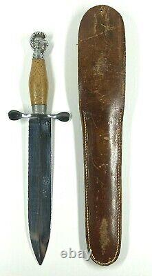 Large Vintage Fighting Knife / Dagger And Leather Sheath