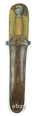 Large Vintage Fighting Knife / Dagger And Leather Sheath