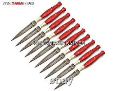 Lot Of 10 Custom Hand Forged Damascus Steel Full Tang Hunting Dagger Knife