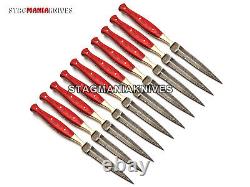 Lot Of 10 Custom Hand Forged Damascus Steel Full Tang Hunting Dagger Knife