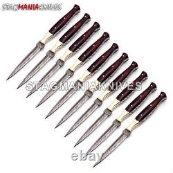 Lot Of 10 HAND FORGED DAMASCUS STEEL FULL TANG HUNTING DAGGER KNIFE-WOOD HANDLE