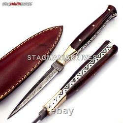 Lot Of 10 HAND FORGED DAMASCUS STEEL FULL TANG HUNTING DAGGER KNIFE-WOOD HANDLE