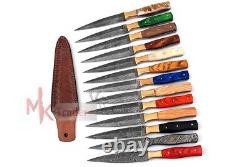 Lot Of 13 Hand Forged Damascus Steel Dagger Throwing Boot Knife & Leather Sheath