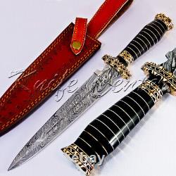 Lot Of 3 Hand Made Damascus Steel Hunting Dagger Knife Handle Bull Horn Spacer's