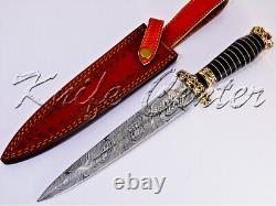 Lot Of 3 Hand Made Damascus Steel Hunting Dagger Knife Handle Bull Horn Spacer's