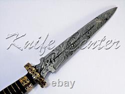 Lot Of 3 Hand Made Damascus Steel Hunting Dagger Knife Handle Bull Horn Spacer's