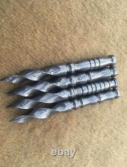 Lot Of 4 Piece Custom Hand Made Damascus Steel Tri Dagger Blade Hunting Knife