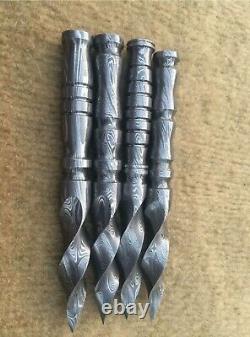 Lot Of 4 Piece Custom Hand Made Damascus Steel Tri Dagger Blade Hunting Knife