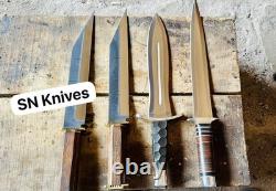Lot Of 4-custom Handmade Carbon Steel Hunting Dagger Seax Knives With Sheath