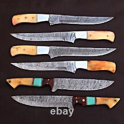 Lot Of 6 Spark Custom Handmade Damascus Steel Hunting Chef Knives