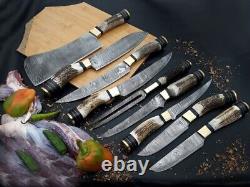 Lot/Set of 9 Pcs. Stag Horn Handle Custom Hand Craft Chef Knife Set