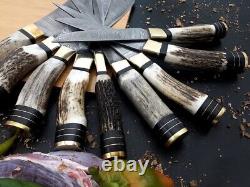 Lot/Set of 9 Pcs. Stag Horn Handle Custom Hand Craft Chef Knife Set