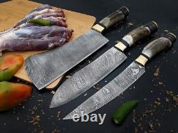 Lot/Set of 9 Pcs. Stag Horn Handle Custom Hand Craft Chef Knife Set