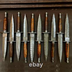 Lot of 10 Damascus Rose Wood Daggers & Knives Premium Handcrafted Collection
