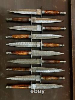 Lot of 10 Damascus Rose Wood Daggers & Knives Premium Handcrafted Collection