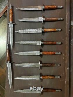Lot of 10 Damascus Rose Wood Daggers & Knives Premium Handcrafted Collection